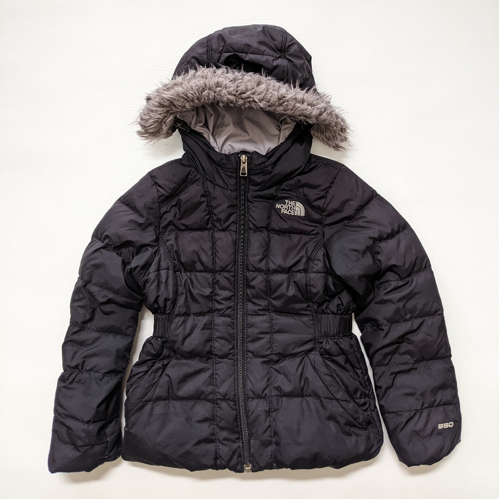 North Face 550 goose down black jacket coat, girl's xs (6)
